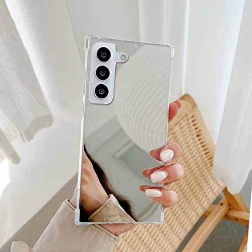 LUVI Compatible with Galaxy S23 Plus Mirror Case Cute for Women Girls Silicone Bumper Slim Ultra Thin Phone Cover Corner Protection Case Shockproof Design Fashion Luxury Phone Case Silver