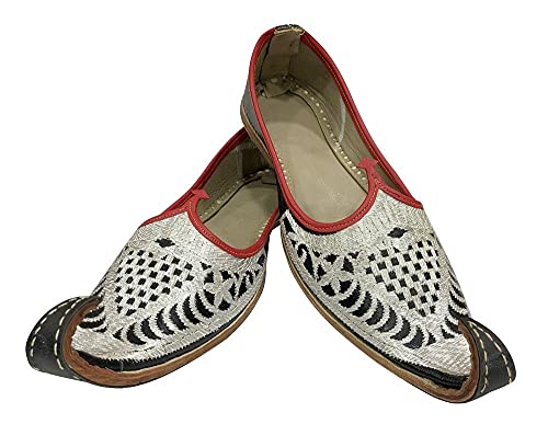 Punjabi Jutti for Men Leather Sliver Balck Rewari Shoes Khussa Traditional Loafers Slipon Handmade Jootis2
