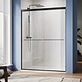 SUNNY SHOWER Double Sliding Glass Door 48" W x 72" H Shower Door 1/4" Tempered Glass Sliding Door Semi-Frameless Shower Glass Enclosure Bypass Walk in Shower Cabin, Matte Black
