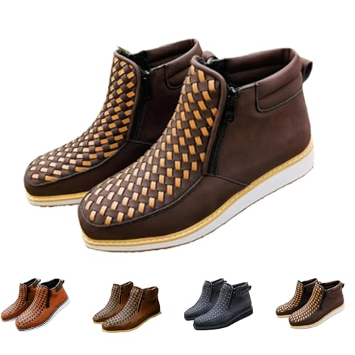 Zenfaze Handcrafted Western Cowboy Boots, Square Toe Leather Orthopedic Double Side Zipper Boots for Men, Men's Leather Cowboy Boots