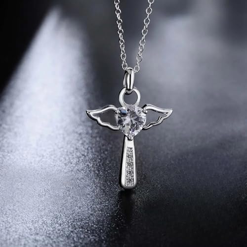 Collier coeur et croix ailés de foi en argent, cadeau idéal - 5