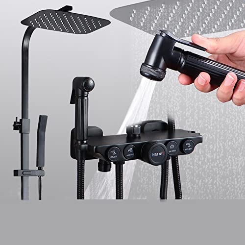 Ensemble de robinets de douche noir mat complet avec mitigeur baignoire et douchette bidet