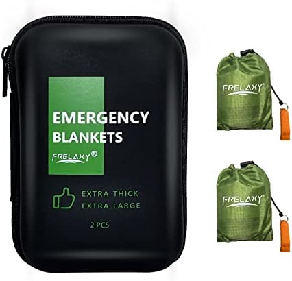 Frelaxy Emergency Blanket 2-Pack/4-Pack, Extra-Thick Extra-Large Space Blankets with Whistles, Storage Pouchs, and EVA case