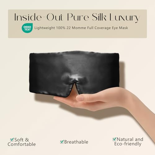 Image of ZIMASILK 100% 22 Momme Mulberry Silk Sleep Mask - Full Silk Filled, Ultra-Soft & Breathable, Face-Hugging Blackout Eye Cover for Sleeping (Black)