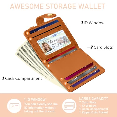 Small Ladies Wallet, Rfid Slim Thin Compact Credit Card Women Wallet, PU Leather Bifold Cash Wallet, Zipper Coin Pocket & ID Window, Female Gifts Beige and Brown4