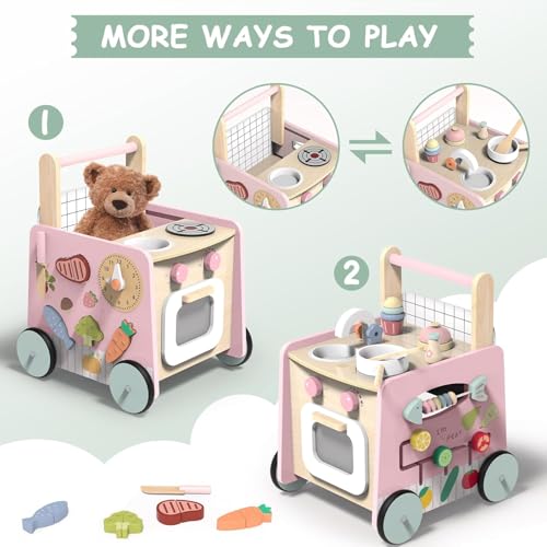 VITONIS Trotteur Bébé en Bois, Chariot de Marche Bebe en Bois, Jouet en Bois Centre d'activité pour Enfant, Baby Walker, Cadeau pour Garçons et Filles – Image 3