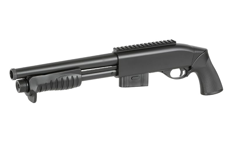 Escopeta de Airsoft de Muelle M401 con Hop up Ajustable, Marca Double Eagle, de ABS con Cargador de 18 Bolas de Capacidad, Potencia 330 fps o 1 Julio, compacta, 540 mm y 735 g, Calibre 6 mm
