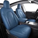 Huidasource Upgrade Tesla Model 3 Seat Covers Full Set, Leather Car Seat Cover Front&Rear Custom Fit for Tesla Model 3 2017-2022 All Trims Standard/Mid/Long Range, Performance, Base(Full Set/Blue)