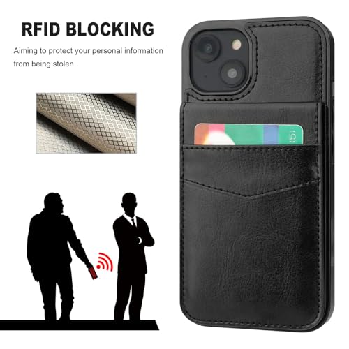 Image of KIHUWEY for iPhone 13 Case Wallet Compatible with MagSafe Wireless Charging, Credit Card Holder, RFID Flip Leather Magnetic Clasp Kickstand Heavy Duty Protective Cover 6.1 Inch (Black)
