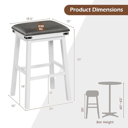 Butacos de barra GOFLAME de 30", juego de 2 unidades, con asiento acolchado y estructura de madera de caucho y acacia, para cocina, comedor y restaurante, color blanco miniatura 3