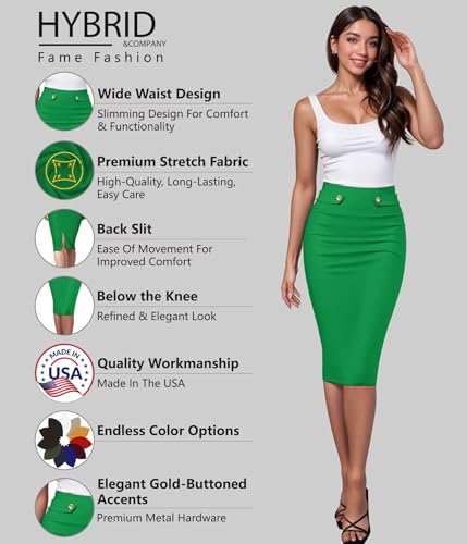 Image of Hybrid & Company Womens Pencil Skirt Premium Nylon Ponte Stretch Office Made in The USA Below Knee