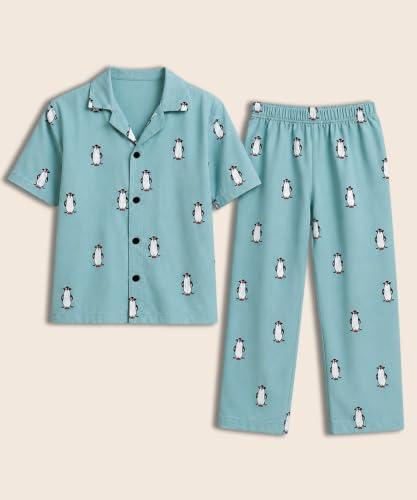 Image of 3BROS Unisex Pure Cotton Short Sleeve Kids Night Dress for Boys & Girls Nightwear /Sleepsuit /Sleepwear /Loungewear Night Suit for Boys and Girls Top and Pyjama Combo Set