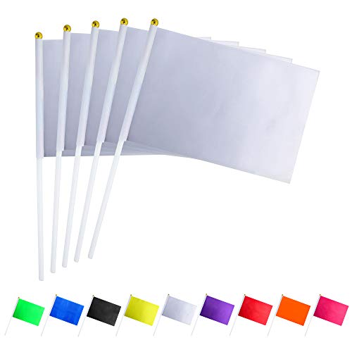 Consummate 25 Pack Solid White Blank Flag Small Mini Plain White DIY Flags On Stick Party Decorations for Parades Grand Opening Kids Birthday Party Events Celebration 8.2 x 5.5 inchs 11.8 inchs