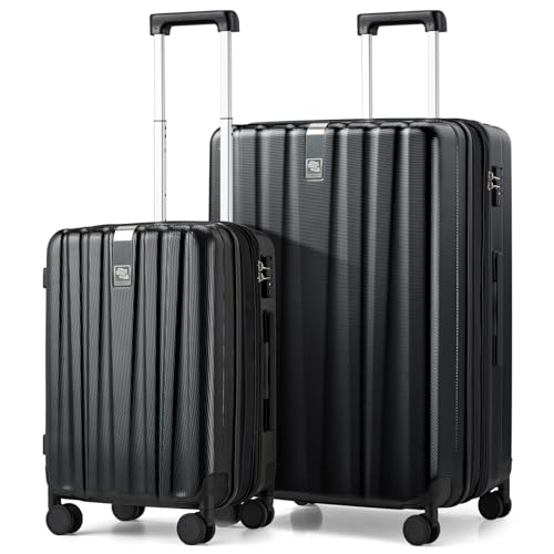 Image of Hanke Expandable Hard Shell Luggage Sets 2 piece Carry on Luggage with Wheels Suitcases Lightweight Checked Travel Luggage Rolling Large Suitcase Travel Luggage Bag Woman Men 20 /29 Inch(Jet Black)