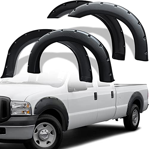 YITAMOTOR Fender Flares Kit, Compatible for 1999-2007 Ford F-250 / F-350 / F-450 Super Duty, Front Rear Wheels w/ UV Protected & Dura-Flex Material & Textured Matte Black Finish Pocket Rivet Style