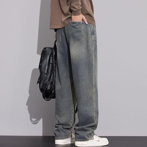Men's Elastic Waist Loose Fit Denim Pants Y2k Hip Hop Streetwear Baggy Jeans Casual Drawstring Denim Pants Trouser3