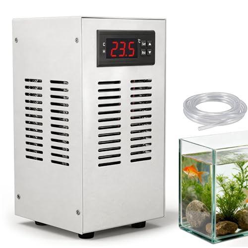 Mocoli Enfriador Acuario, Refrigerador Acuario de 35L Water Chiller Bajo Nivel de Ruido 10-40°C Enfriador en Línea con Bomba de Agua y Tuberías 120W 220V para Acuarios Inteligentes