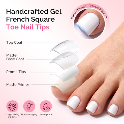 Image of MelodySusie Pure White Press On Toenails, Sharp Square 300Pcs 15 Sizes X Pre-Designed High Gloss Soft Gel Full Cover Acrylic Fake Nails Extension,Long-lasting&Reusable,Women DIY&Salon Summer Use
