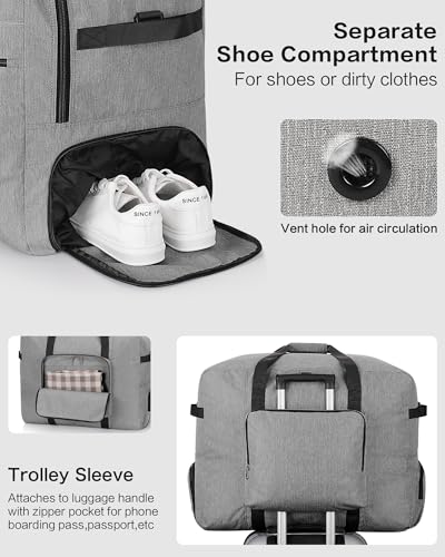 Image of 120L Foldable Large Travel Duffle Bag for Men and Women, Packable Duffel Bags with Shoe Compartment, Water Repellent & Tear Resistant (Gray)