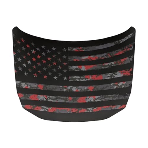 Image of Black American Flag Polyester Car Hood Cover, Universal Fit for Car, Truck, Van, SUV, Easy Installation, Waterproof, Elastic Fabric, Effortless Maintenance