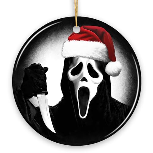 Bone Chilling Scarface Mask with Santa Hat Ornament Nightmarish for Halloween Tree