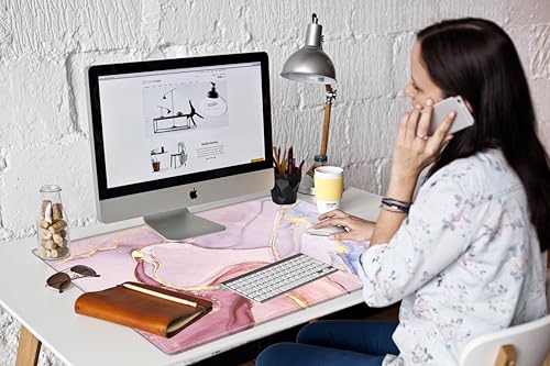 Image of Gaming Mouse Pad 36x24 Giant Desk Mat XXXL Mousepad Extra Large Desk Pad Pink Marble Oversized Huge Computer Mat with Stitched Edges Non-Slip Rubber Base for Office Work Home Game