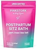 Pink Stork Postpartum Sitz Bath Soak: Dead Sea Salt for Perineal Care & Cleansing, Postpartum Recovery, Labor and Delivery Essentials, Women-Owned, Unscented, 16 oz