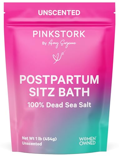 Image of Pink Stork Postpartum Sitz Bath Soak: Dead Sea Salt for Perineal Care & Cleansing, Postpartum Recovery, Labor and Delivery Essentials, Women-Owned, Unscented, 16 oz