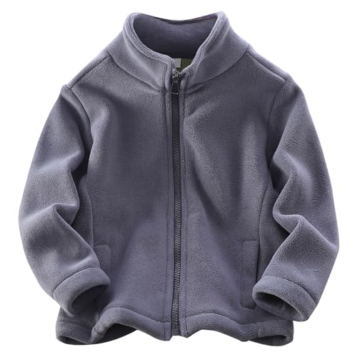RNTOP Toddler Baby Fleece Jacket Boys Girls Full Zip Fleece Jacket Kids Long Sleeve Coat with Pockets (Grey, 9-11 Years)