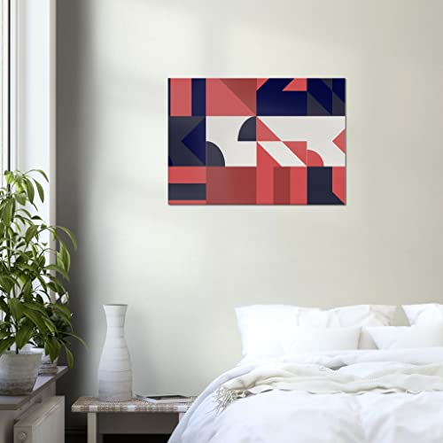 Art mural abstrait géométrique rouge bleu | Tableau moderne toile encadrée 50x70cm