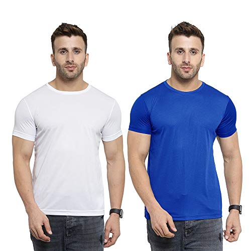 Image of TQH Men Dri Fit Polyester Half Sleeve Round Neck Multicolor t Shirts - Combo Set of 2