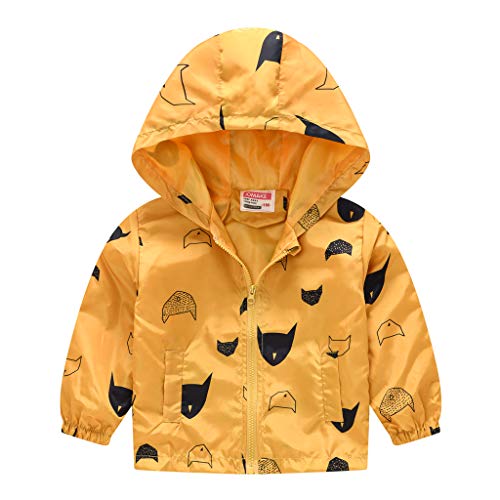 Image of TUIJI Toddler Boys Girls Cartoon Print Zip Jacket Hooded Trench Lightweight Kids Coats Windbreaker Casual Outerwear