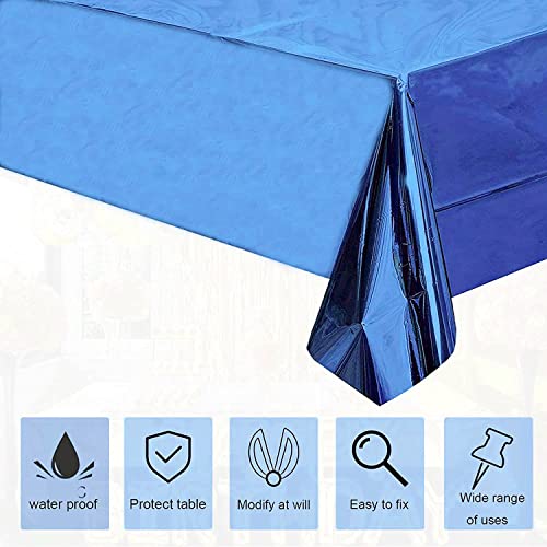 Image of Crackles Blue Rectangular Shiny Metallic Tinsel Foil Solid Color Reusable Table Cover 1.37mX1.83m for Indoor Outdoor Party Birthday,Wedding,Thanksgiving,Christmas,Buffet Parties,Camping