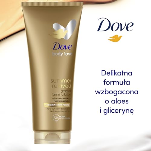 Balsam do ciała Dove Summer Revived Gradual Tanning Medium to Dark z aloesem i gliceryną nadający stopniową opaleniznę i efekt jedwabiście miękkiej skóry muśniętej słońcem 200 ml 2 sztuki