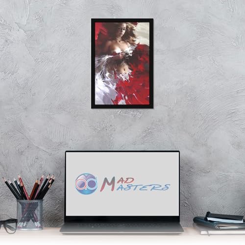 Image of Mad Masters Pretty Girl Painting in Red and White Beautiful Woman Painting Photo Frame for Living Room, Bedroom, Home Decor and Wall Decoration (MM 1865, 30.5L x 20.3W cm, Paper, Without Plexi Glass)