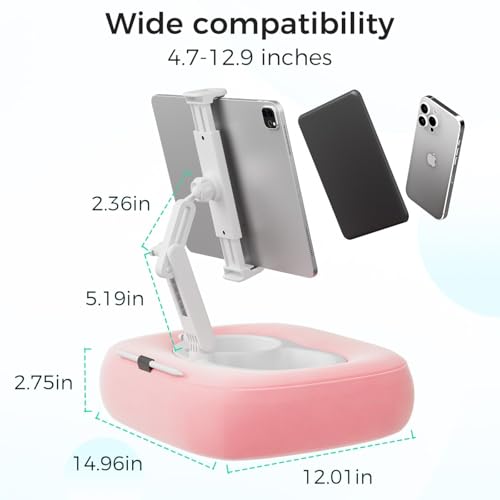 TabHolderix Tablet Pillow Stand, Adjustable Tablet Holder with 2 Snack Bowls,360° Rotating Stand for Bed, Compatible with iPad, Kindle, Phone 4.7''-13'' Gift for Reading Accessories on Bed, Sofa, Pink - image 7