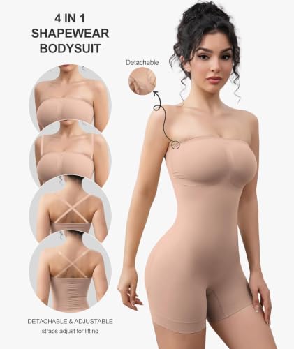 Image of Women's Strapless Shapewear Bodysuit for Women Tummy Control Shapewear, Seamless Body Shaper with Removable Straps