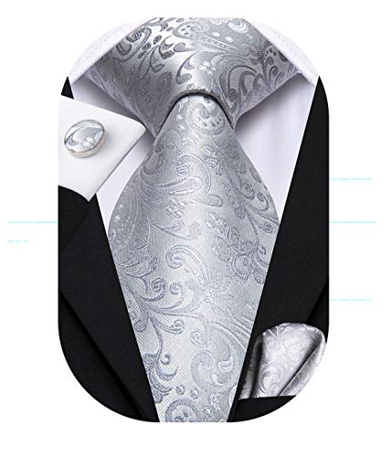 Image of Hi-Tie New Design Paisley Plaids Woven Silk Necktie Tie Handkerchief Cufflinks set