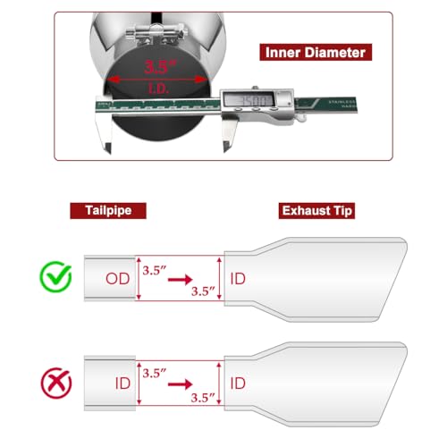Upower 3.5 inch Inlet Exhaust Tip, 3 1/2" Inlet Diesel Exhaust Tip 5" Outlet 12" Overall Length Polished Stainless Steel Exhaust Tail Pipe, Universal Bolt on, Rolled Edge, Slant Angle Cut by Upower - Used condition - Image 4