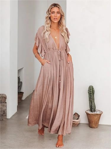 Ropa elegante for playa de mujer con un diseño sofisticado en color kaki 6