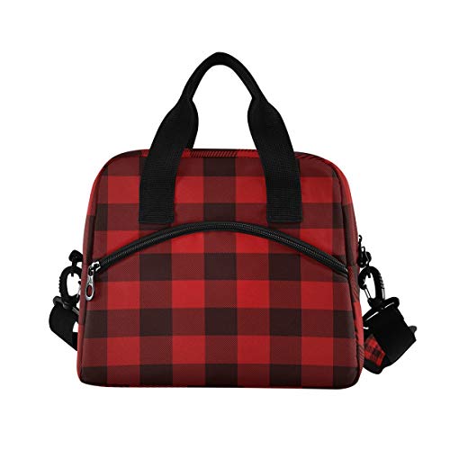 Rustic Buffalo Check Plaid Lunch Bags For Women Black Red Tartan Plaid Lunch Tote Bag Lunch Box Water-Resistant Thermal Cooler Bag Lunch Organizer For Working Picnic Beach Sporting #TOP1