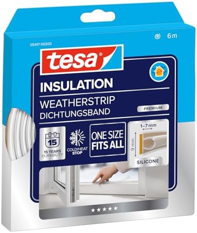 tesa INSULATION Ruban d'étanchéité Premium - 6m x 9mm x 7mm - Transparent