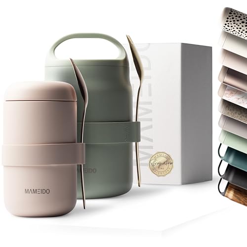 MAMEIDO Thermobehälter für Essen 500 ml, Müslibecher to go Edelstahl, Thermobecher Essen auslaufsicher, Ideal für Joghurt, Porridge, Brei, Suppen & Eis (Blushed Kissed)