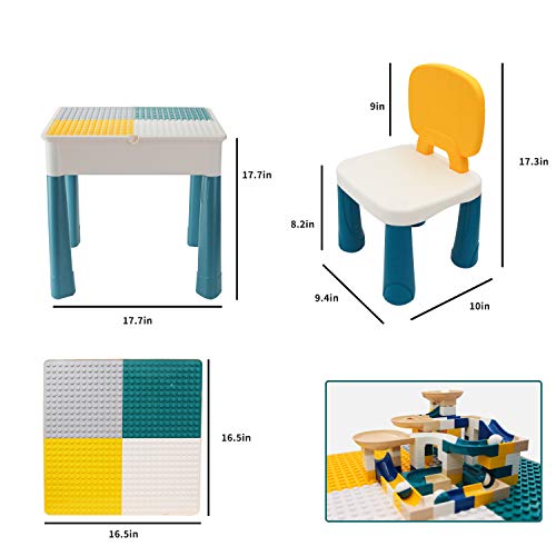 MODOO Kids Activity Table, Toddler Table and Chair Set with Storage, Play Table with 90 Pcs Building Blocks and Bricks Toy, Safety ABS Material Sand Table for Boys Girls Over 3 Years Old (Large) - Thumbnail 7