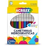 Caneta Hidrocor, Ponta 2 mm, 12 Cores, Acrilex