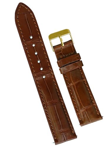Premium 18mm Light Brown Leather Watch Band Quick Release DH06G18MM | Watch Strap Replacement, Gold Stainless Steel, for Men, Fathers Day Birthday, Anniversary, Christmas Gift