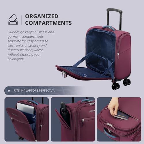 Image of VERAGE Carry On Underseat Luggage with Wheels & USB Port, Wheeled Spinner Bag Carry-on Luggages for Airlines, Lightweight Suitcase Men Women, Pilots and Crew (Upgrade-14-Inch Compact)