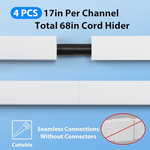 Cord Hider Wall for One Cord 136in, ZhiYo Cord Covers for Wires on Wall, Easy Install Cable Cover Wall, Black Cable Raceway Hide Cords, Cable Hider Cord Management Wall, 8X L17in, W0.6in H0.4in by ZhiYo - Image 6