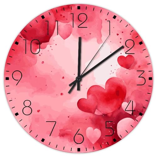 Wooden Wall Clock Battery Operated Non Ticking Analog Valentine's Heart Vintage Wall Clocks Romantic Love Heart Shape Wall Decor for Workshop Hotel Art Room 12 Inch