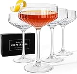 VIMERPA Coupe Glasses, 10oz Ribbed Coupe Martini Glass Set of 4, for Martini Cocktail, Wine, Champagne, Espresso, Crystal Retro Style for Cocktail Bar Drinks, Vintage Art Deco Glassware